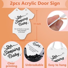 2Pack Baby Sleeping Sign for Front Door, Do Not Ring Doorbell Sign Baby Sleeping Doll, Acrylic Door Hanger for Baby Room, Nursery, Front Door, Door Knob Decor