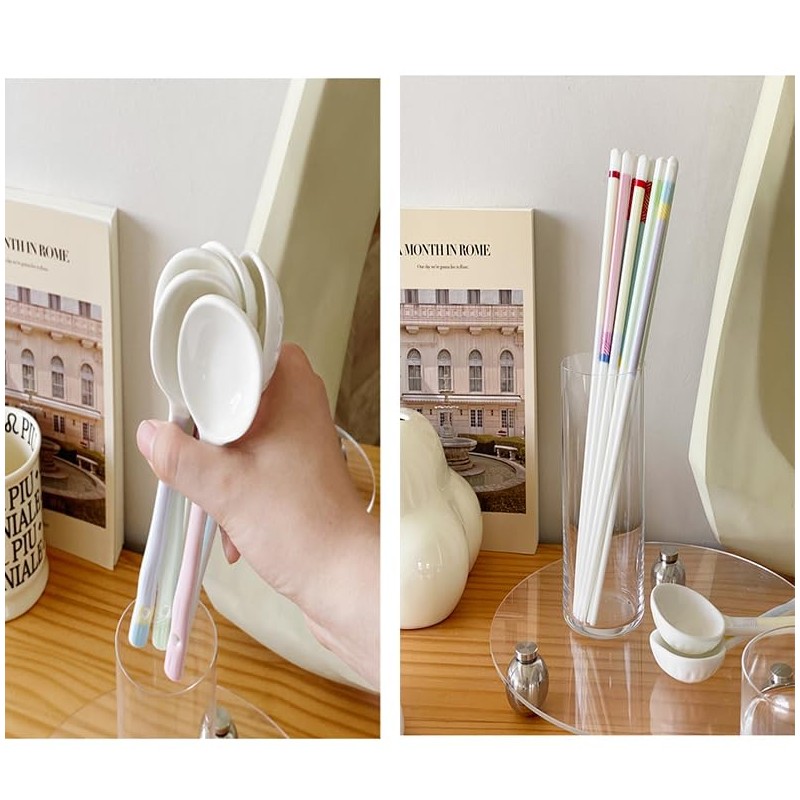 Ceramic Chopsticks and Spoons Set - Reusable, Dishwasher Safe, Non-Slip