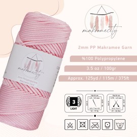 Makromecity Macrame Yarn 2 mm x 115 m Premium Polyester Macrame Cord Polypropylene Yarn for Crafts Home Decorations Place Plate Shoulder Bag Handbag Runner Dummy Chain 20 Colours