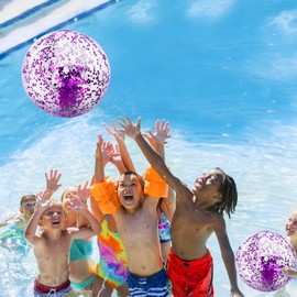 Inflatable Beach Balls Bulk 16" Glitters Pool Toys Balls for Pool, Beach, Summer Pool Party - Swimming Pool Game Water Beach Toys Kid Party Favor Luau Decorations Blow Up Beach Ball (12 Pack)