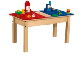 Contender 35" W Rectangular Birch Plywood Red & Blue Compatible with Duplo Blocks Play Table with a Trough, Activity Table for Kids Fun Activities for Playroom [ with 16" Long Legs]