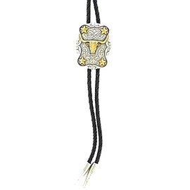 M&F Western Bolo Tie Rectangular Silver Pendant/Gold Longhorn/Stars One Size