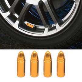 4PCS Metal Bullet Tire Valve Stem Caps - Corrosion Resistant Leak-Proof Tire Stem Covers - Aluminium Alloy Dust Proof Covers Car Wheel Tire Valve Caps, Universal Tire Air Caps for Most Cars (Gold)