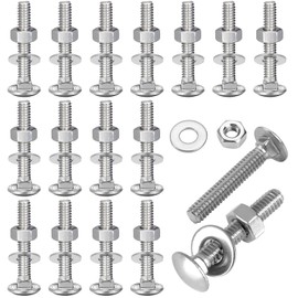 Retainbre 25 Sets Carriage Bolts and Nuts Kit 1/4-20 x 1-1/2" Stainless Steel Screws Round Head Square Neck and Hex Nuts & Flat Washers 304 Stainless Steel 18-8 Full Thread Coverage