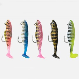 FOLANDO 5pcs 6.5cm Fishing Lure Set, Soft Bait Head Sea Fish Lures Fishing Tackle Sharp Treble Hook T Tail Artificial Bait 5g