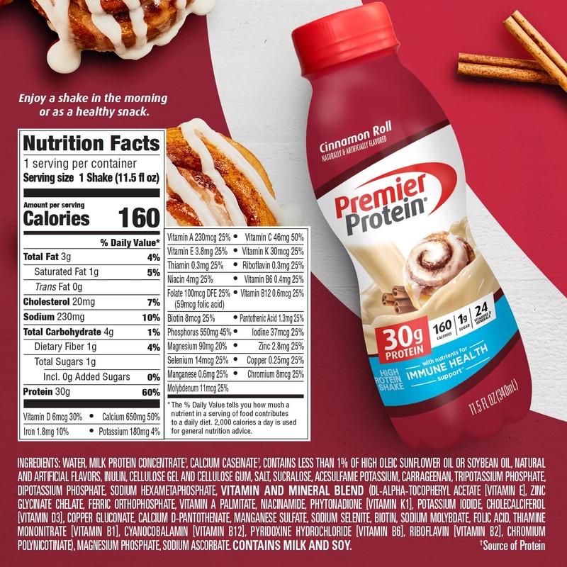Premier Protein Shake, Cinnamon Roll, 30g Protein, No Added Sugar,