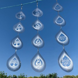 Leafcraft 12Pcs Bird Scare Discs Set Reflective 3D Stainless Steel Wind Spinner Outdoor Garden Hanging Decor, Bird Devices Deterrent Reflectors to Scare Birds Away from (Buddha, Lotus, Tree of Life)