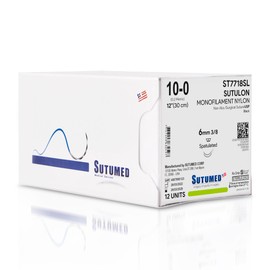 Sutumed SUTULON Non-Absorbable Black Nylon Ophthalmic Surgical Suture USP Size 10-0, (STG140-8) 3/8 6mm Spatulated Double Needle, 12 Inches (30 cm), 12 Count
