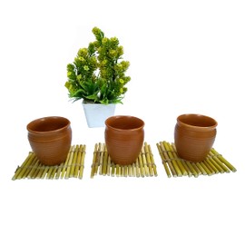 FIKIMOS Handmade Bomboo Coasters -Natural Eco-Friendly Cup Base Plates & Dishes Insulated Hot Pads Pot Holder 4" (1 Piece)