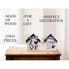 DIDECOR - Decorative Block 2 Pcs - Chicken Decor - Chicken Gifts - Chicken Coop Decor - Chicken Signs - Chicken Accessories for Women - Chicken Decorations - chicken Coop Signs - Chicken Lady Gifts