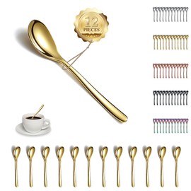 Kyraton Gold Teaspoon, 12 Pieces, 14 cm Stainless Steel Coffee Spoon, Dessert Spoon, Espresso Spoon, Small Spoon, Cutlery Set, Dishwasher Safe