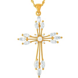 LIFETIME JEWELRY Cubic Zirconia Snowflake Cross Necklace Chain 24k Gold Plated