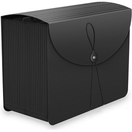 Vanulee 25 Pockets File Organiser Box File Folder,Document Organiser Concertina File Expanding Filing Folders for A4 Paperwork,Paper Bills Receipt Organiser,Black