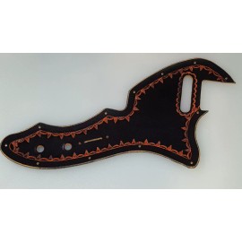 Tool Awl Leather Leather pickguard Fender thinline  hand tooled and dyed Borders black and orang