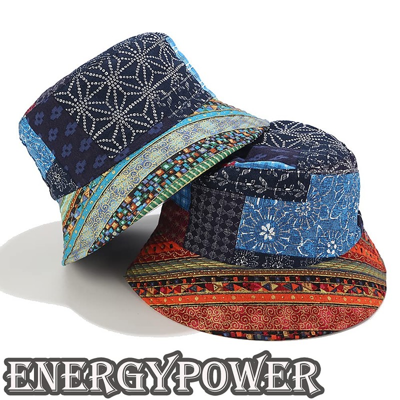 EnergyPower Bucket Hat, Patchwork Pattern & Black, Reversible Bucket Hat,