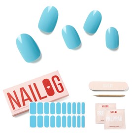 NAILOG Semi-Hardened Gel Nail Seals (20 Sheets), Nail Seal Hardening Type, Long Lasting, Salon Quality, 1.3 inches (33 mm) Extra Long, Nail Kit, Beautiful Gloss, Single Color, One Color Nail, Blue,