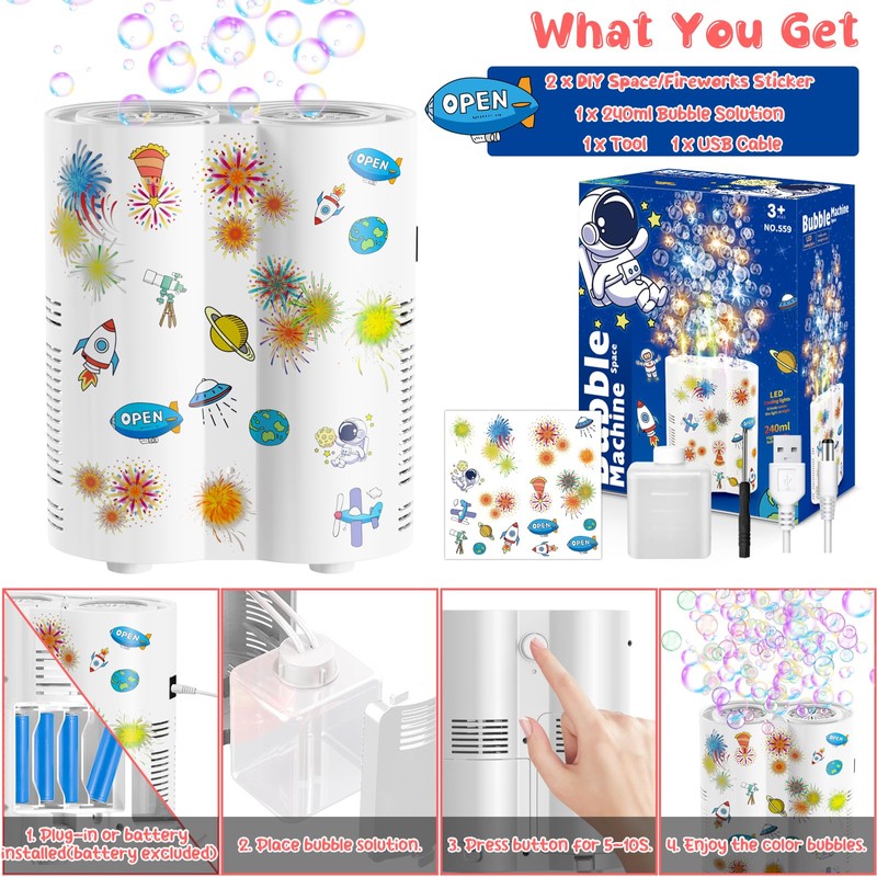 Babuloo Fireworks Bubble Machine, Automatic Bubble Making Machine for Kids