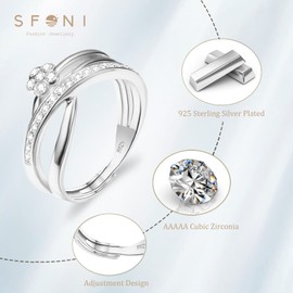 Flower Cubic Zircon Thumb Rings for Women,Flowers Adjustable Sterling Silver Rings Wedding Promise Bridal Eternity Engagement Ring Anniversary CZ Diamond Rings-Girls Womens Jewellery Gifts