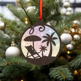 Summer Christmas Acrylic and Wood Beach Palm Ornament, 5 inches