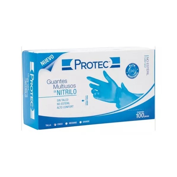 Protec Guantes De Nitrilo Protec Azul C/100 Pz. Talla Mediano