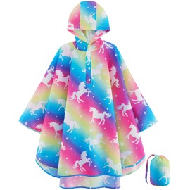 WAWSAM Mädchen Regenmantel Leichter Kinder Regenjacke Wasserdichter Kleinkind Regenponcho mit Kapuze Einhorn Regenbekleidung Kleine Mädchen Outdoor Jacken für Schule Wandern Camping