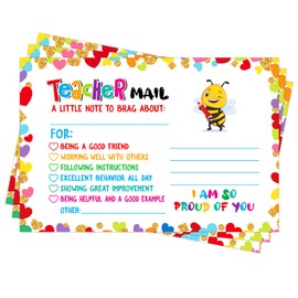 FaCraft Teacher Mail Cards to Parents - 50pcs Cute Bee Teacher Mail Good Behavior Postcards for Kids Teacher Notes to Parents Teacher Notes Home Preschool Kindergarten Elementary School