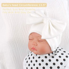 XIAOHAWANG Baby Hat Newborn 0-6 Months Cotton Newborn Hat with Bow Hat Baby Girl First Hat Thick Hat Baby Boys for Autumn, Winter, White + pink + black