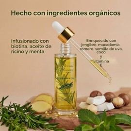 Aceite de romero orgánico para el crecimiento del cabello, infundido con biotina, aceite de ricino y menta para un cabello más saludable y raíces más 