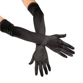 AUSUAYA Long Women's 1920s Classic Satin Evening Gloves Satin Gloves for Bridal Evening Dance & Princess DE-WL1G, black