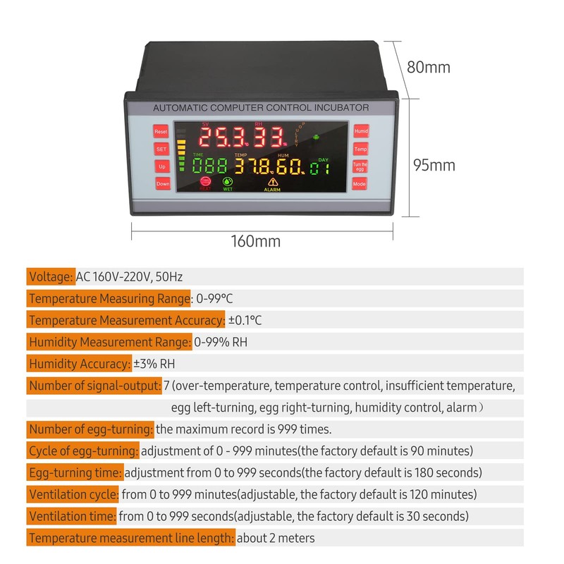 Egg Incubator Controller Thermostat with Temperature Humidity Sensor Probe Temperature