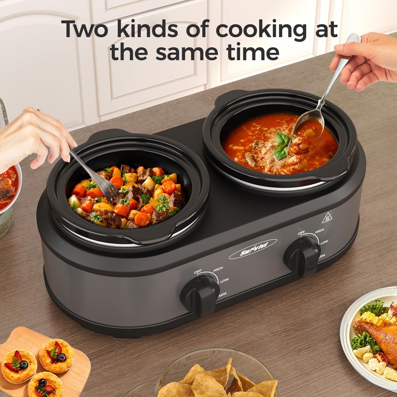 Sunvivi Dual Slow Cooker, Buffet Server & Warmer with 2