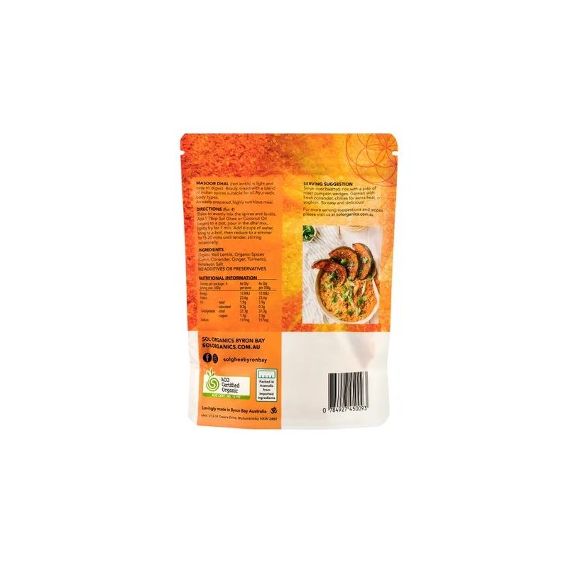 Sol Organics Indian Spiced Dhal Red Lentil Dhal Mix 400g