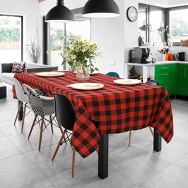 Bentrilisa Buffalo Checkered Rectangle Tablecloth Rustic Red Black Plaid Farmhouse Table Cover for Holiday Picnic Kitchen Dining, 60 x 102 Inch