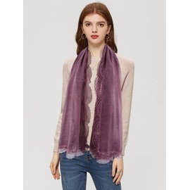 DAMILY Scarves and Scarves for Women with Lace Pattern, Beautiful Soft Scarf and Muslin Scarf for Women, Long Cotton Festive Stole, Light Purple Red