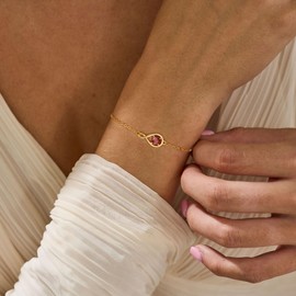 JSJOY Infinity Birthstone Bracelets for Women Unique Birthday Christmas Gifts for Women Mom Dainty Gold Silver Birthstone Bracelet Wedding Gifts, 6"+2", Brass, created pink tourmaline