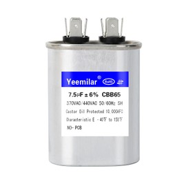 7.5 uF 7.5 MFD ±6% 370V/440V CBB65 AC Capacitor, Dual Run Oval Capacitor Replacement for HVAC Motor Start, Fan Start, Heat Pump, Condenser Straight Cool