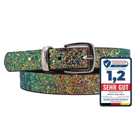 Eanago Glitter Children's Belt 'Ice Crystal' for Girls (Nursery and Primary School Children, 5-9 Years, Hip Circumference 57-72 cm), Belt Size 65 cm - Silver/multi-coloured., size: 65