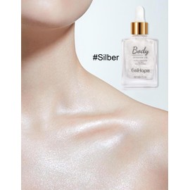 Jutqut Body Shimmer Oil Silver, Body and Hair Highlighter Oil, Shimmering Body Oil with Shiny Particles, Skin & Face Glitter Makeup Liquid Oil, Body Glitter Case for Festival