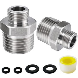 1/2 to 3/8 RV Faucet Adapter, 304 Stainless Steel 3/8 Male to 1/2 Male Compression Reducer Fittings, Water Line Supply Adapter for RV Kitchen, Water Hose Pipe Connector with Rubber Washer(2 Pack)