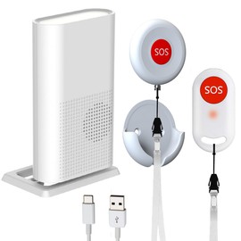 Wireless Caregiver Call Button, Rechargeable Caregiver Pager for Elderly, Call Bell for Elderly at Home,Medical Life Alert Systems for Seniors with Portable Receiver / Emergency Button with Pull Rope