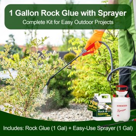 Teexpert Rock Glue for Landscaping with Sprayer - 1 Gallon Strong Gravel & Stone Adhesive Binder for Walkways, Yards, Patios, and Driveways