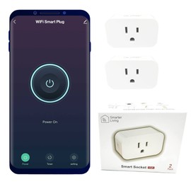 Smarter Living - WiFi Smart Plug (2 Pack), Reliable WiFi, Supports 15A 1800 Watts, Small Size, No Hub Required, Works with Alexa, Google Home, Voice Control, Smart Life and Tuya App