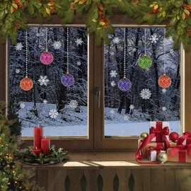 The Tile Sticker Company Christmas stained glass Red Green Blue Bauble Snowflake Window Stickers Cling (bauble multi)