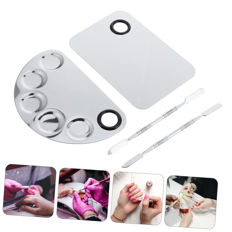 BIUDECO 2 Sets Stainless Steel Manicure Makeup with Spatulas Portable