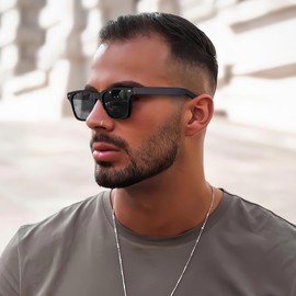 CARFIA Retro Polarized Sunglasses For Men UV400 Protection Square Arrow Rivet Trendy Classic Thick Shades