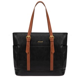 LOVEVOOK Laptop Tote Bag for Women,Vintage Leather Work Tote Bag for Women, 15.6 Inch Computer Briefcase Bag,Waterproof Teacher Business Office