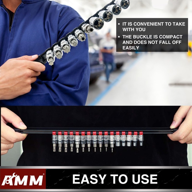 AMM 18-Piece Socket Organizer, 1/2 inch, 3/8 inch and 1/4