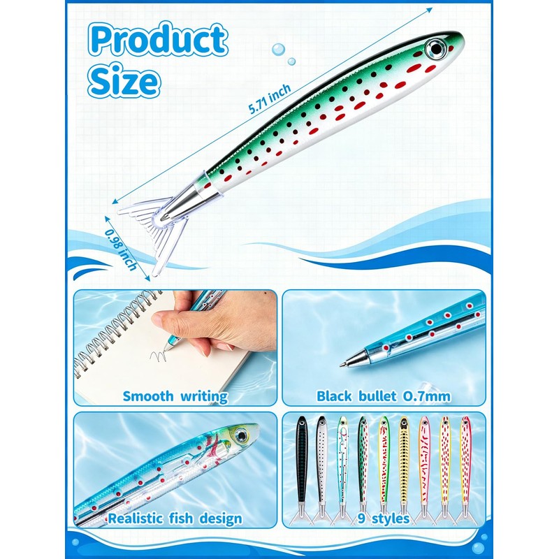 UAYVEBS 9Pcs Fish Pen, Realistic Fishing Party Favors Pen