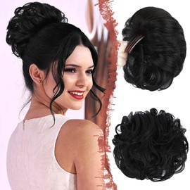 RPAEOY Hairpiece Bun Hair Bun Synthetic with Hair Curly Small Hair Bun Hair Extensions Hairpiece Wavy Natural Like Real Hair Extensions Stylish Women (Black)