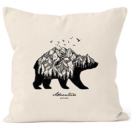 Autiga Cushion Cover Bear Mountains Forest Adventure Bear Mountains Adventure Cushion Cover Decorative Cushion Cotton Natural One Size